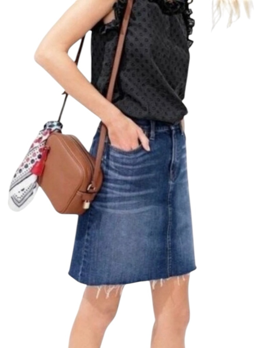 EUC J. Crew Denim Mini Skirt Medium Wash Raw Hem Casual Classic